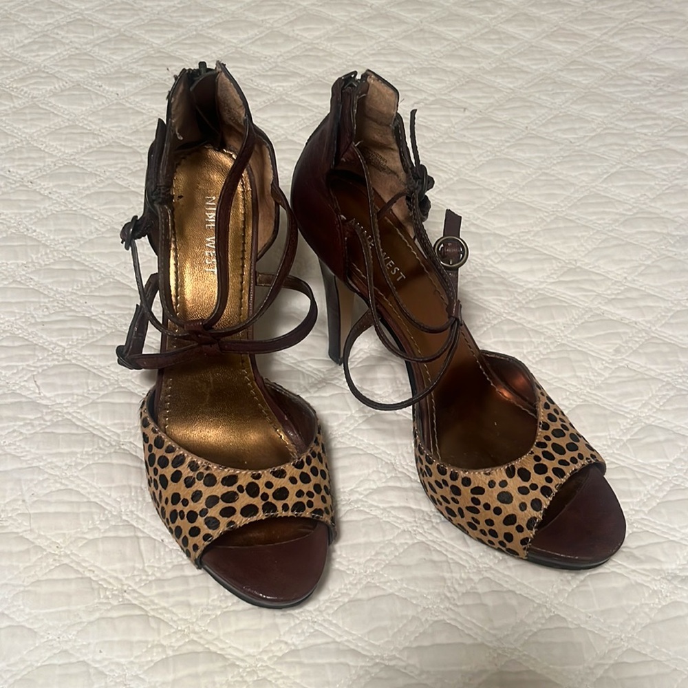 Nine West leopard strap heels